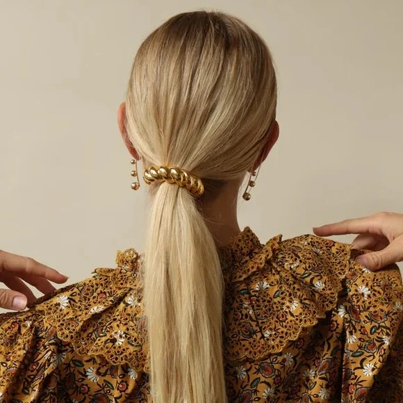 GLOSSY TWIST PONY CUFF*Ponytail Hair Band Accessories*18K Gold Plated* - Picture 5 of 6